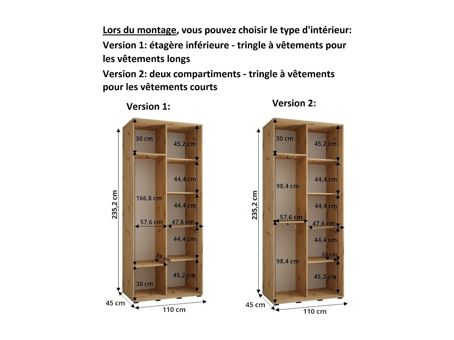 ARMOIRE DAVOS 10 À PORTES COULISSANTES 235,2/110/45 2 portes
