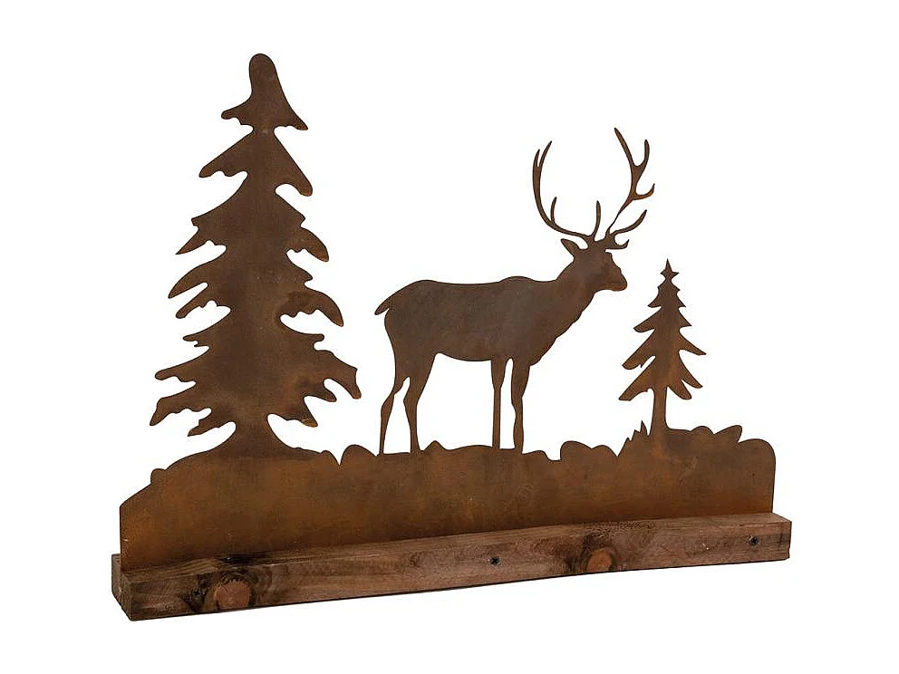 Décor de table en Bois et Métal Cerf et Sapins