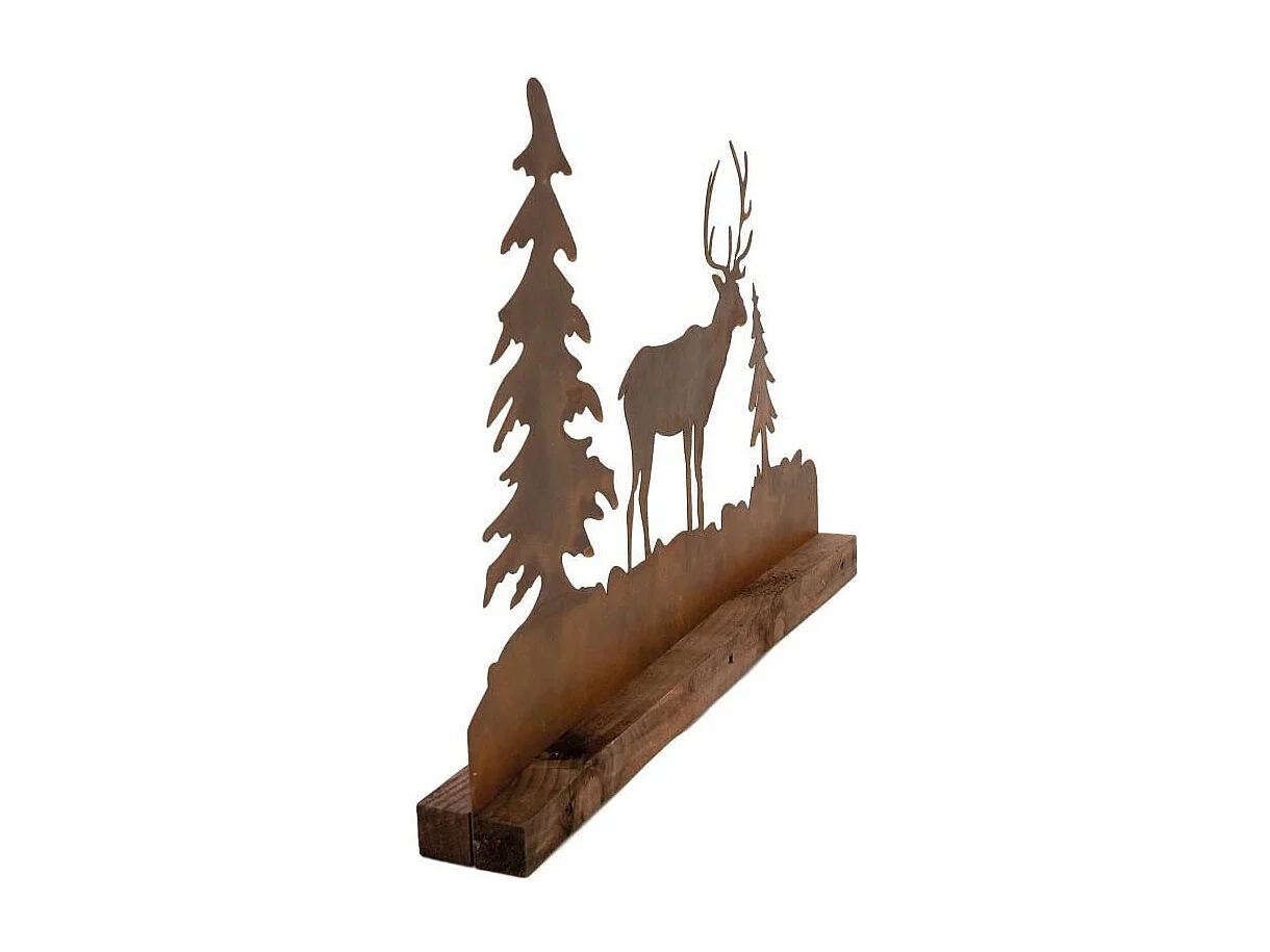 Décor de table en Bois et Métal Cerf et Sapins