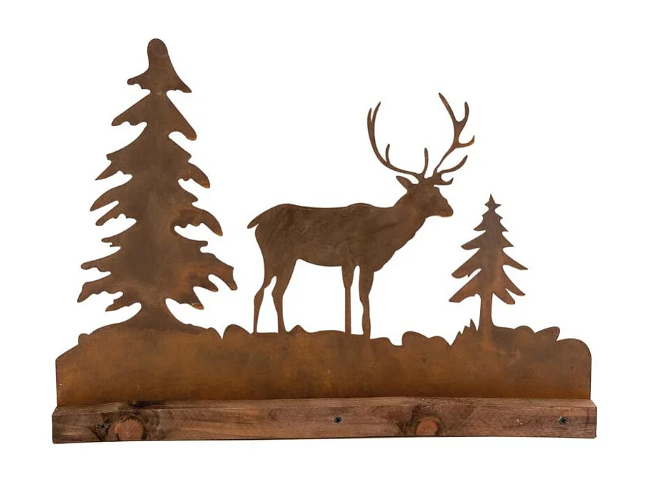 Décor de table en Bois et Métal Cerf et Sapins