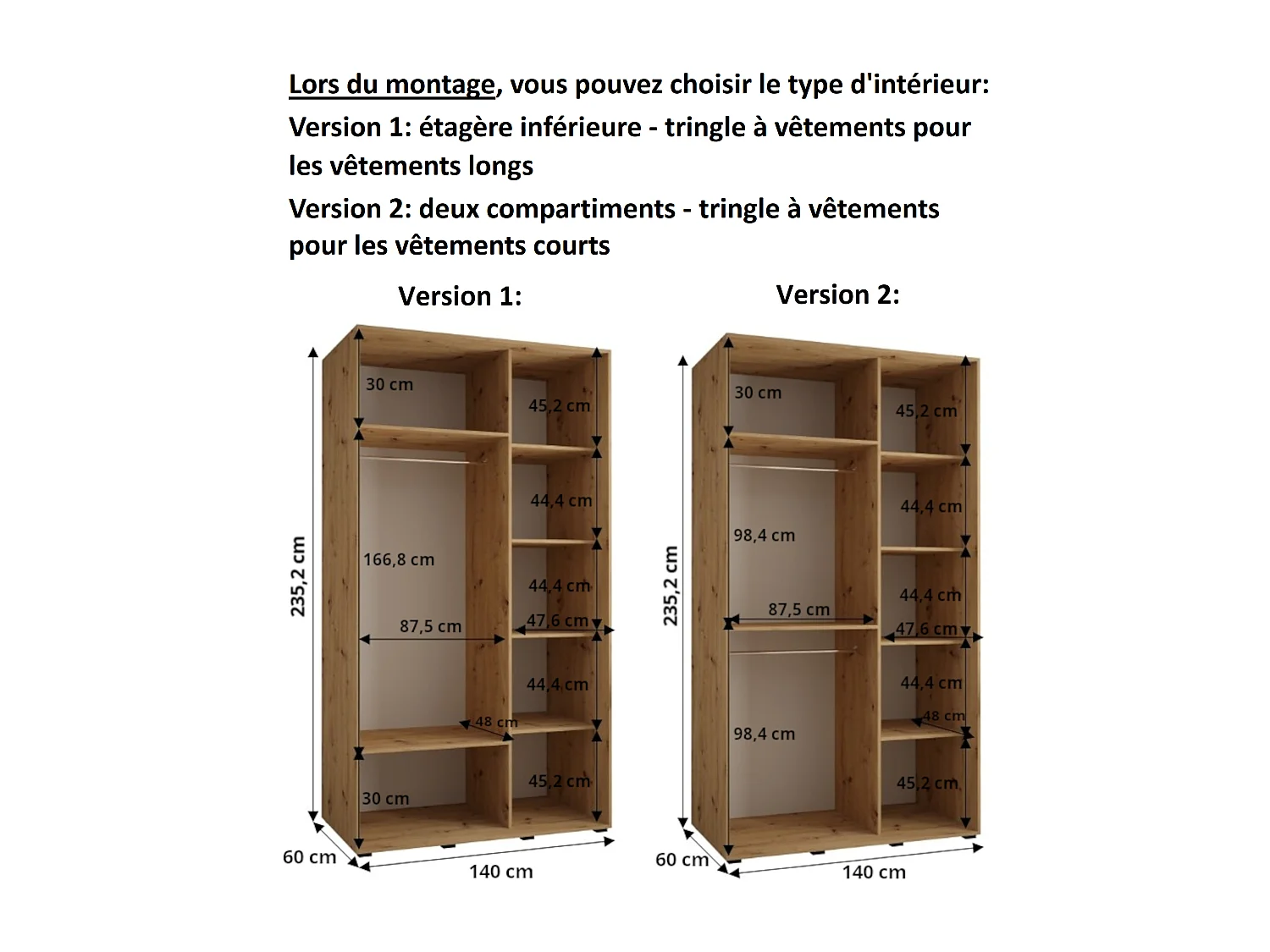 ARMOIRE DAVOS 10 À PORTES COULISSANTES 235,2/140/60 2 portes