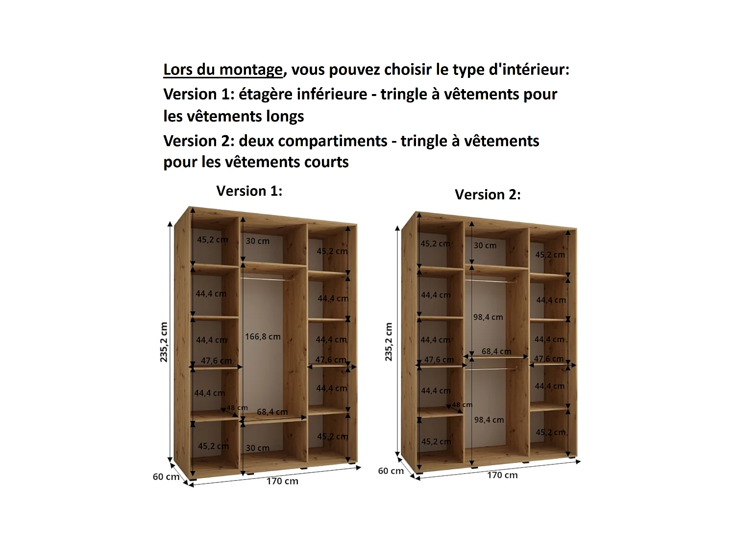 ARMOIRE DAVOS 11 À PORTES COULISSANTES 235,2/170/60 3 portes