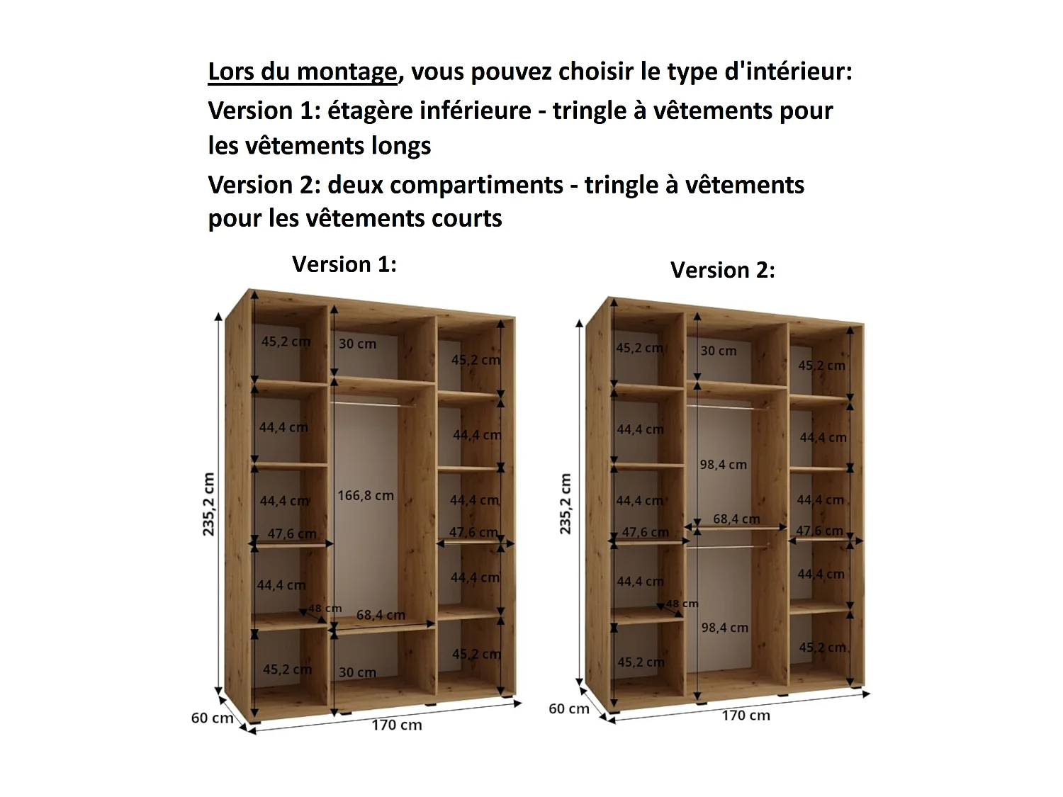 ARMOIRE DAVOS 11 À PORTES COULISSANTES 235,2/170/60 3 portes