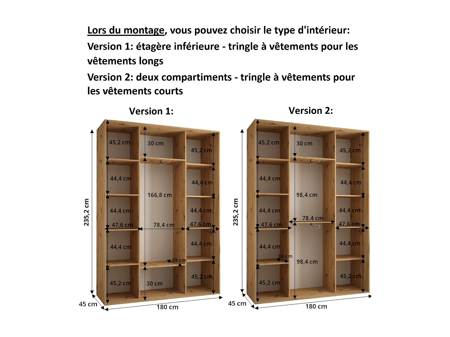 ARMOIRE DAVOS 11 À PORTES COULISSANTES 235,2/180/45 3 portes