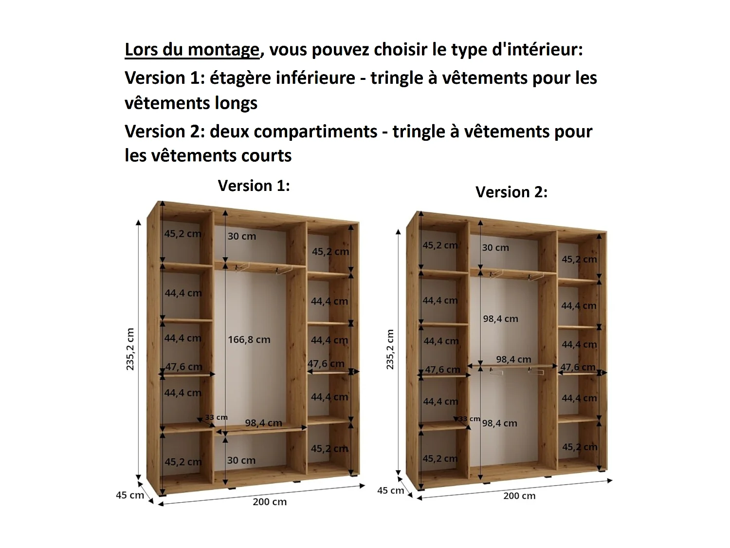 ARMOIRE DAVOS 12 À PORTES COULISSANTES 235,2/200/45 3 portes