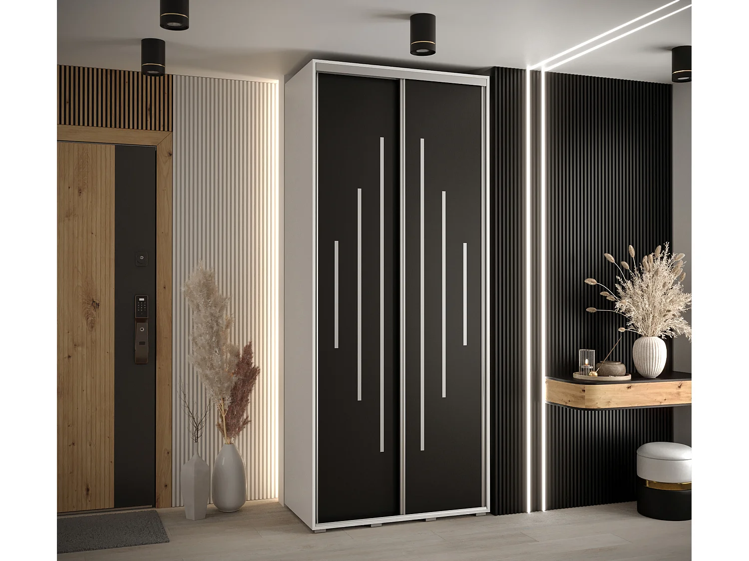 ARMADIO CON PORTE SCORREVOLI DAVOS 12 235,2/110/60 2 porta (Bianco/Nero/Argento)