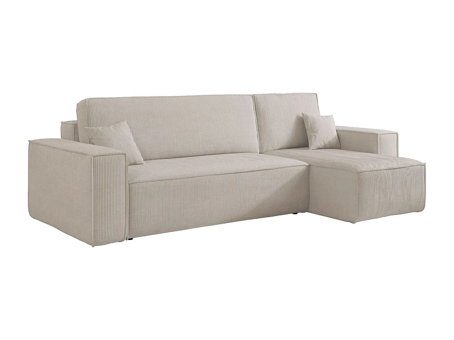 Canapé d'angle L réversible - en velours côtelé beige clair - SCARLO