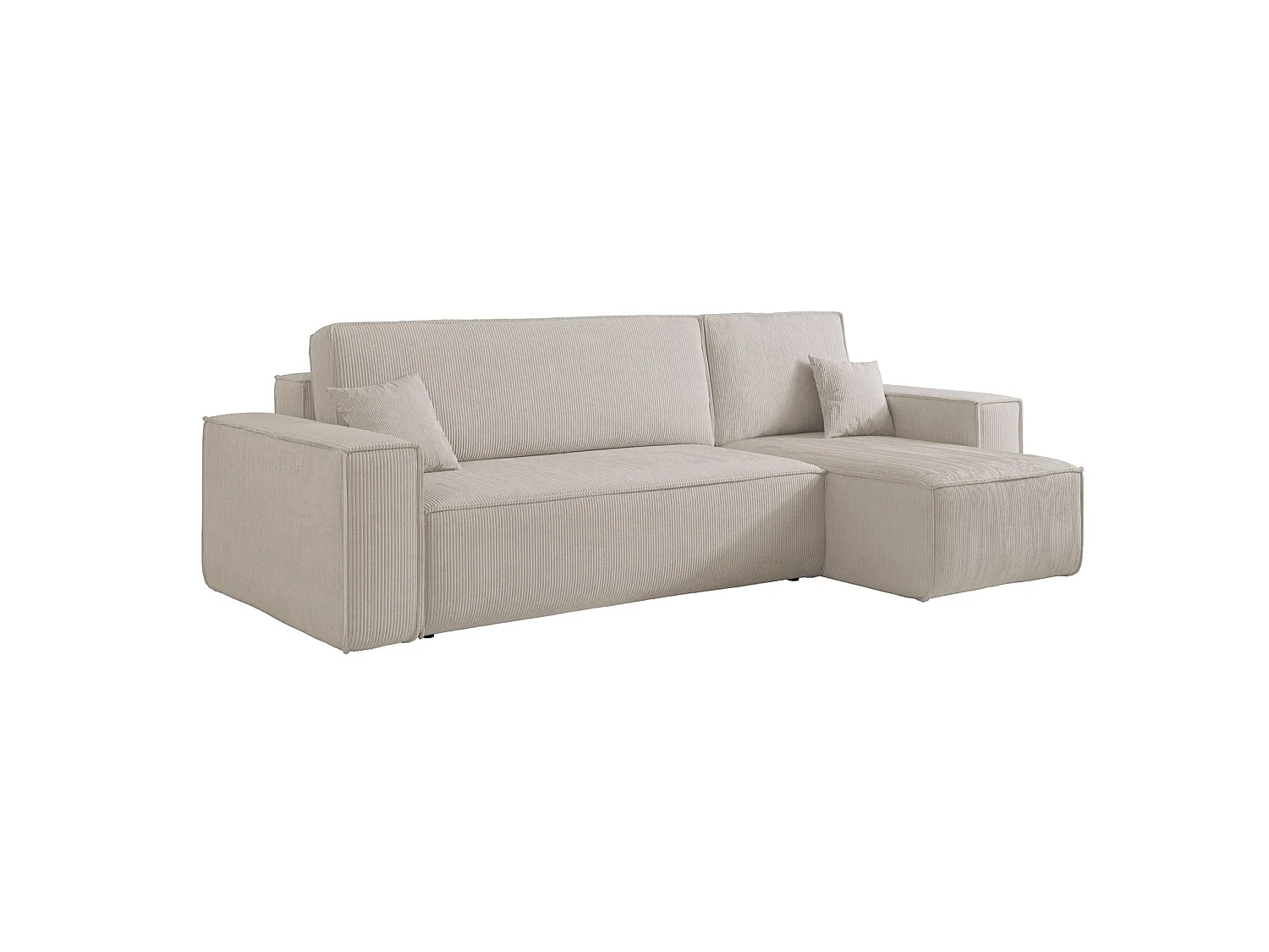 Canapé d'angle L réversible - en velours côtelé beige clair - SCARLO