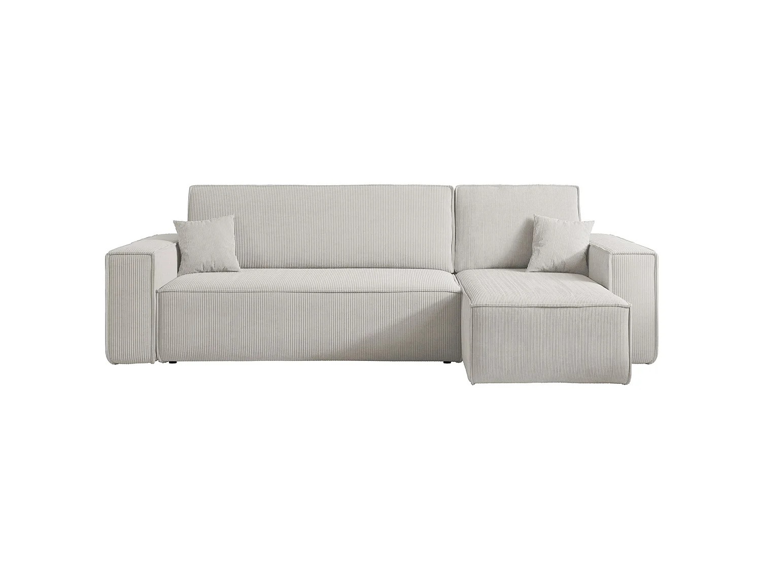 Canapé d'angle L réversible - en velours côtelé beige clair - SCARLO
