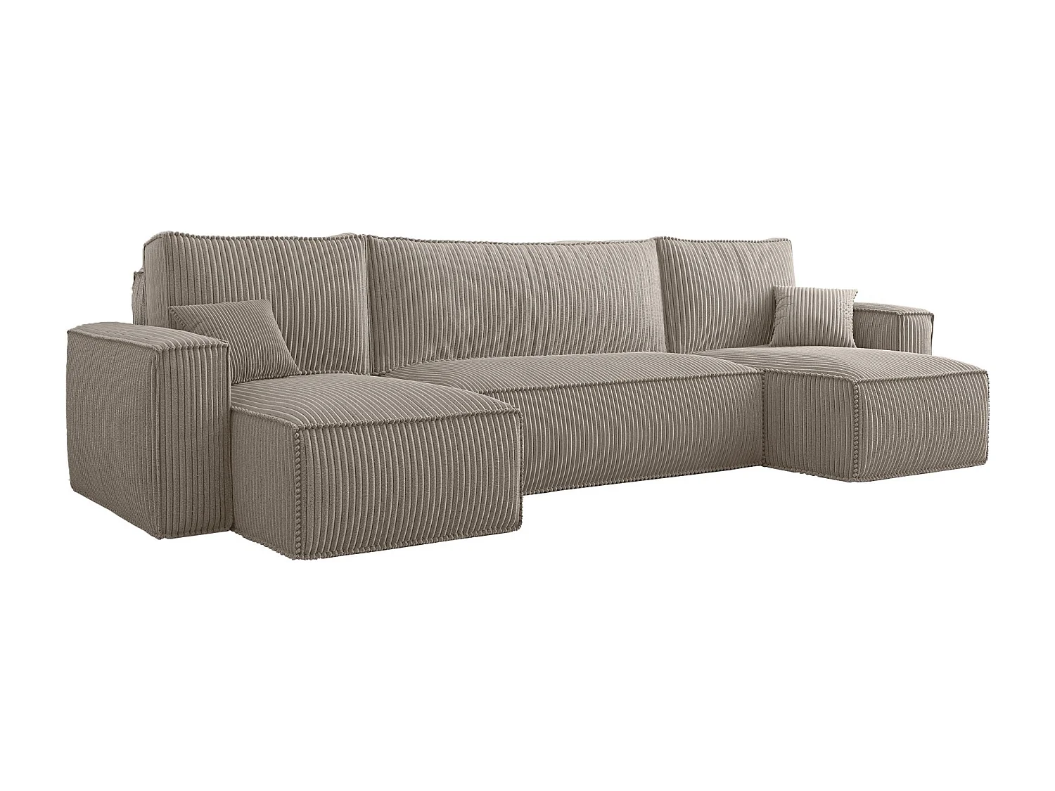 Canapé d'angle U convertible - en velours côtelé beige - SCARLO