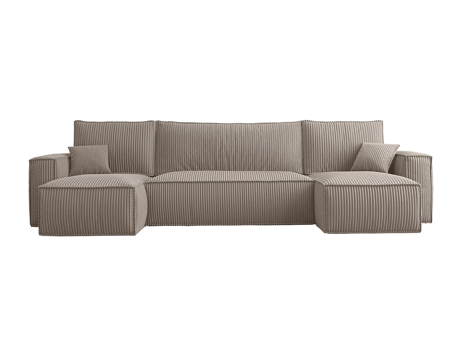 Canapé d'angle U convertible - en velours côtelé beige - SCARLO