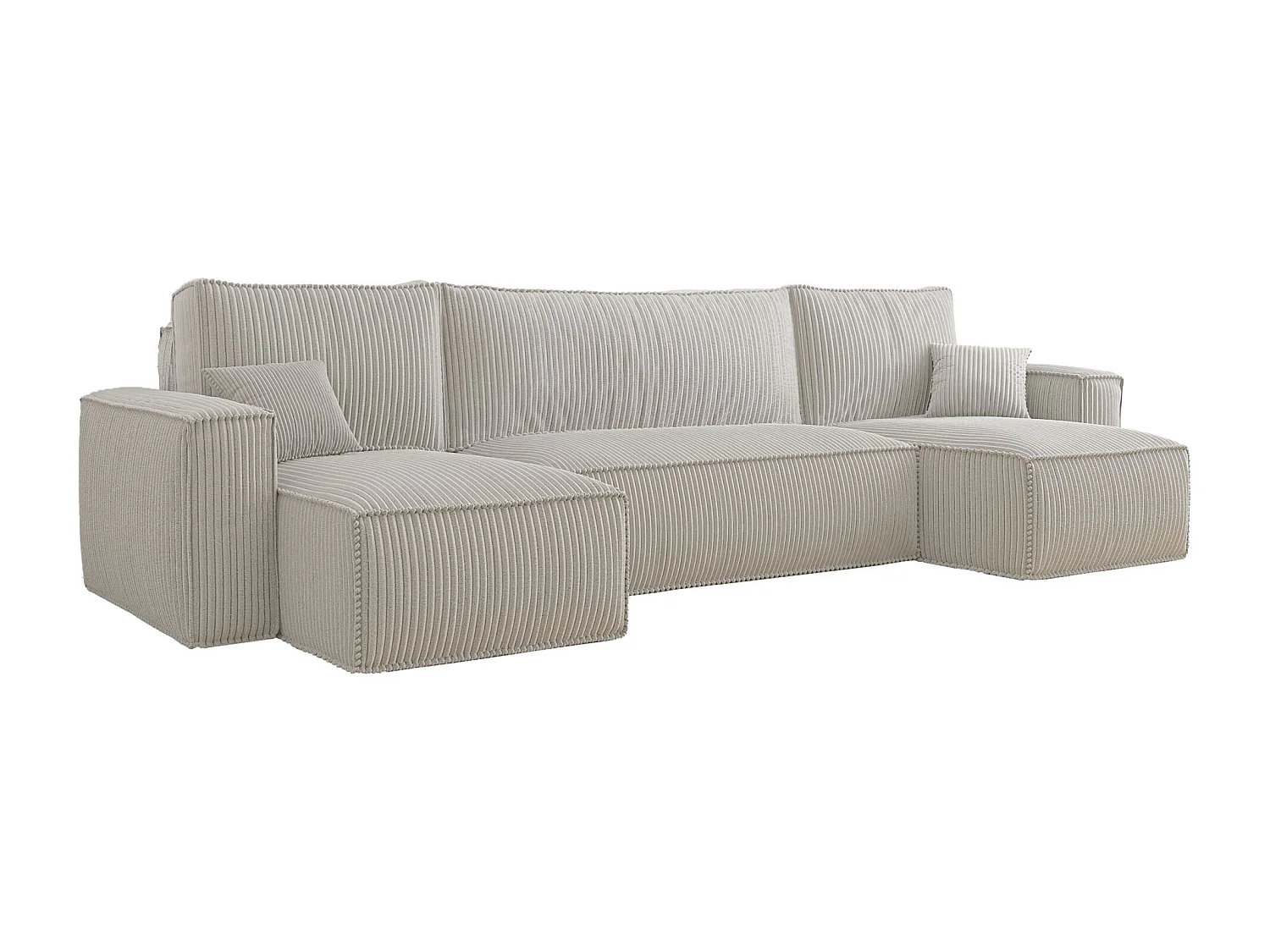 Canapé d'angle U convertible - en velours côtelé beige clair - SCARLO