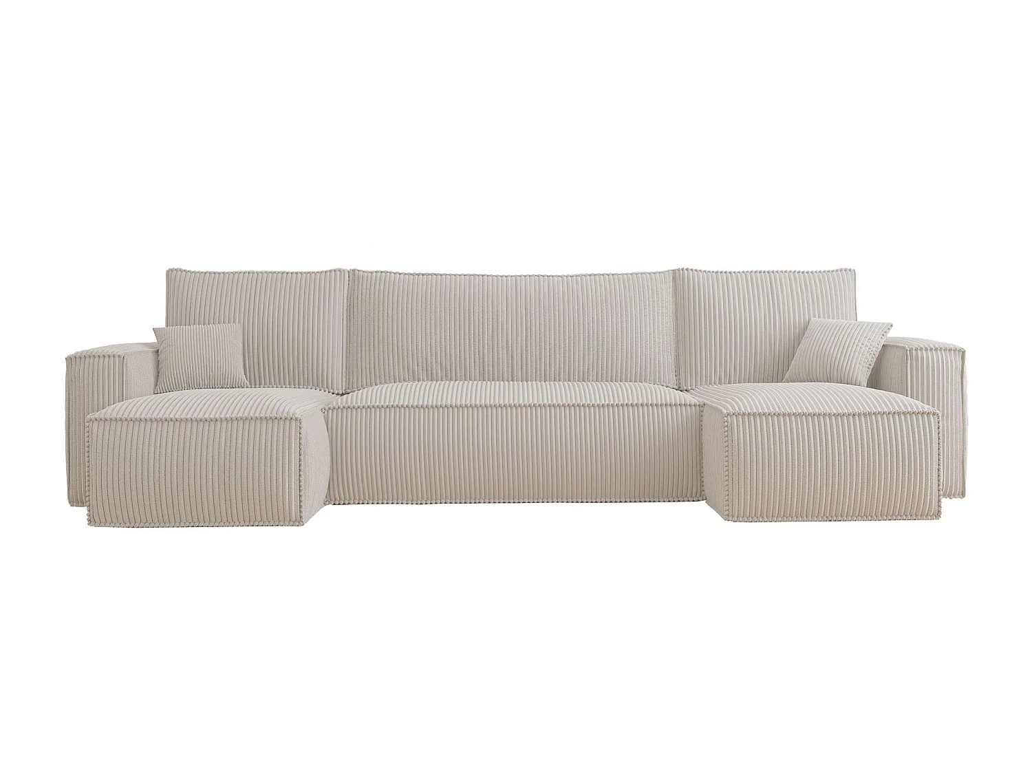 Canapé d'angle U convertible - en velours côtelé beige clair - SCARLO