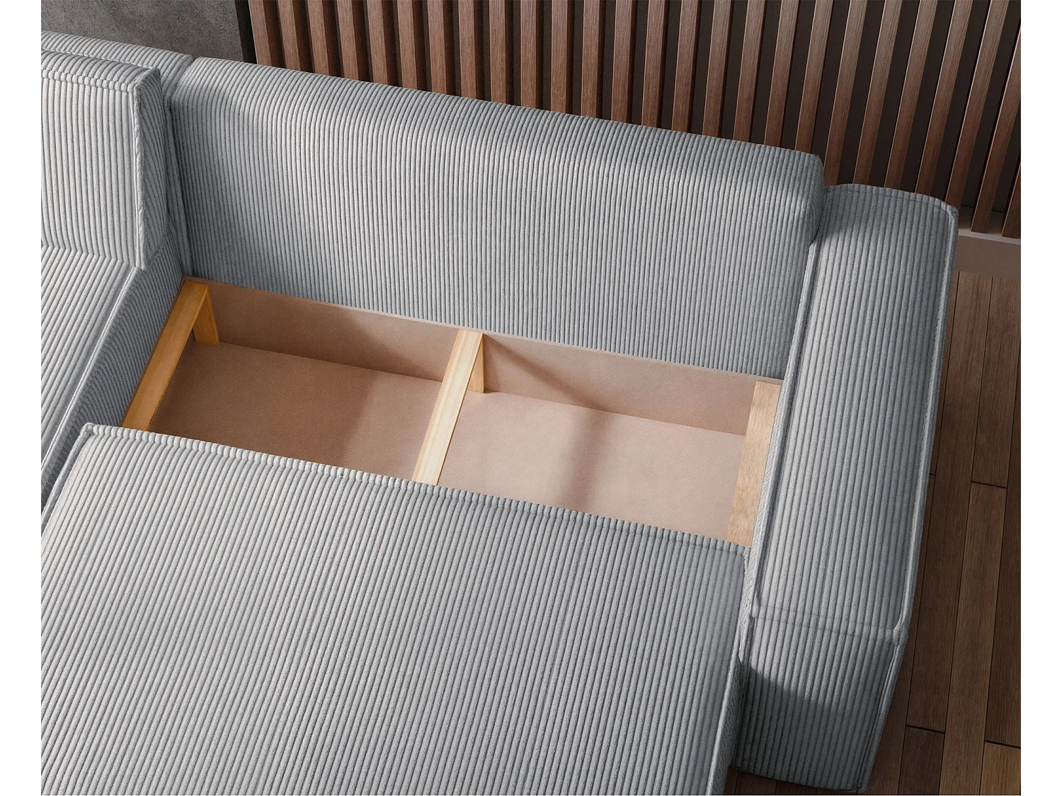 Canapé d'angle L réversible - en velours côtelé gris - SCARLO