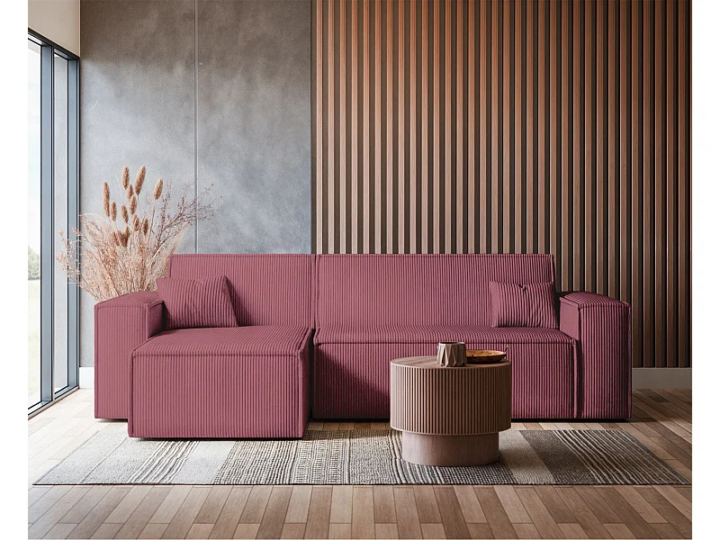 Omkeerbare L-vormige hoekbank - in donkerroze corduroy - SCARLO