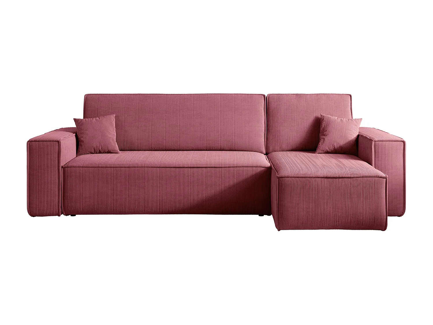 Canapé d'angle L réversible - en velours côtelé rose foncé - SCARLO