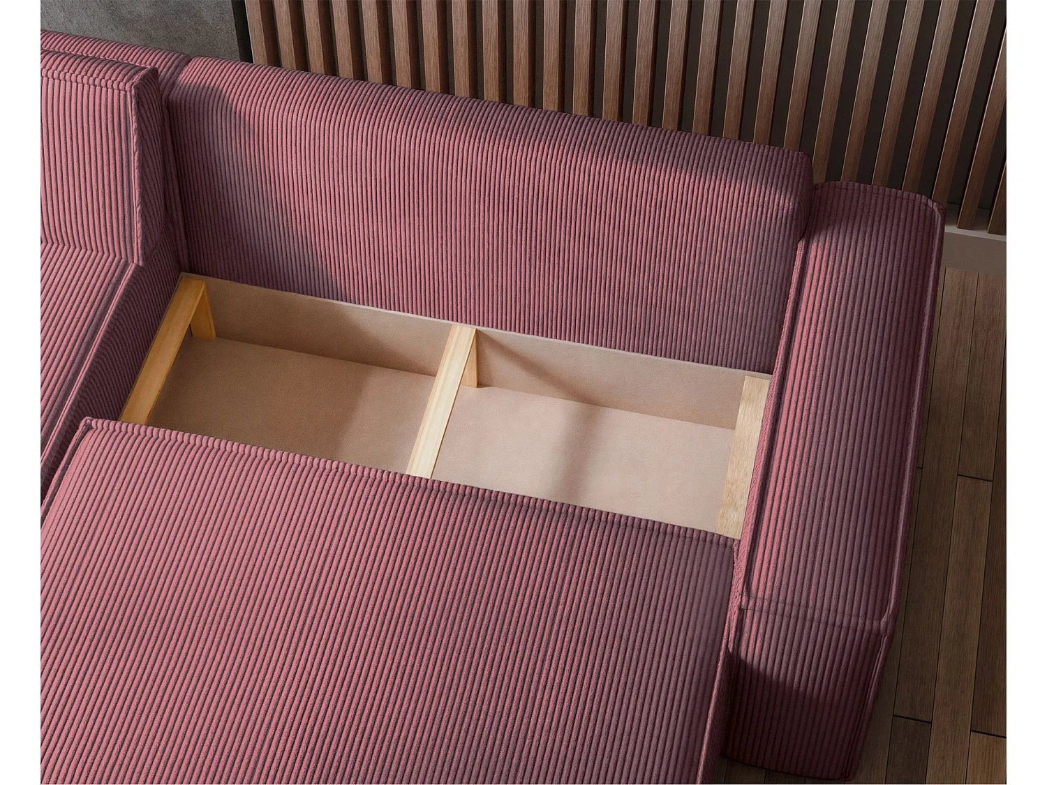 Omkeerbare L-vormige hoekbank - in donkerroze corduroy - SCARLO