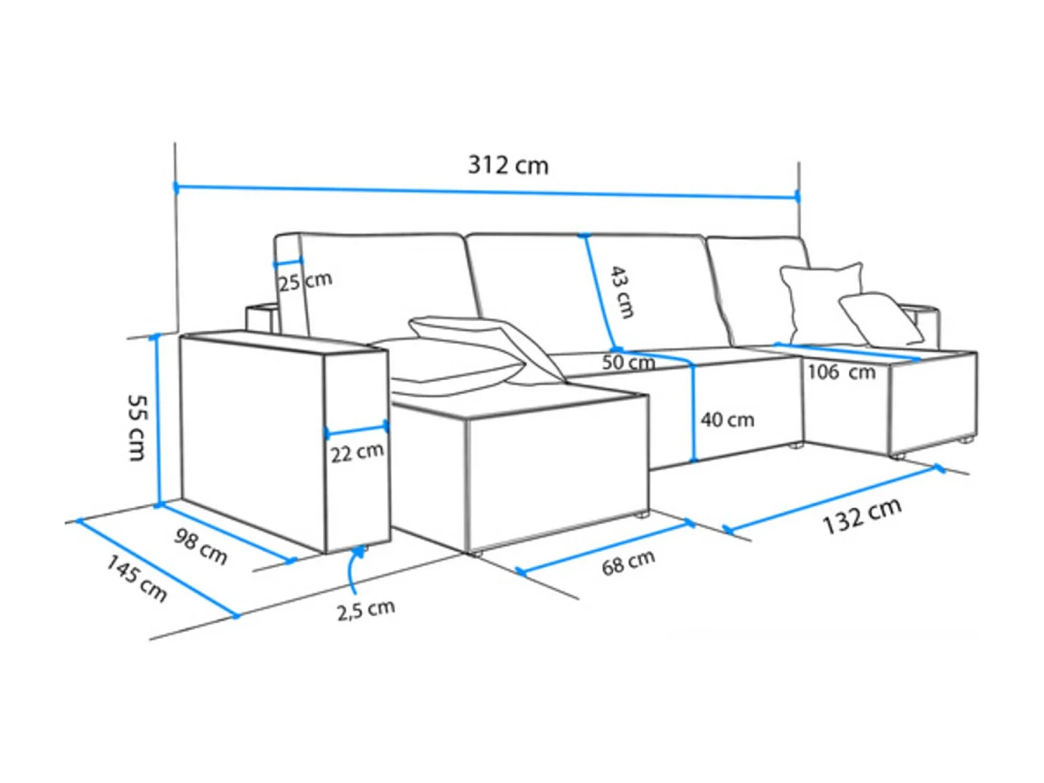 Canapé d'angle U convertible - en velours côtelé rose foncé - SCARLO