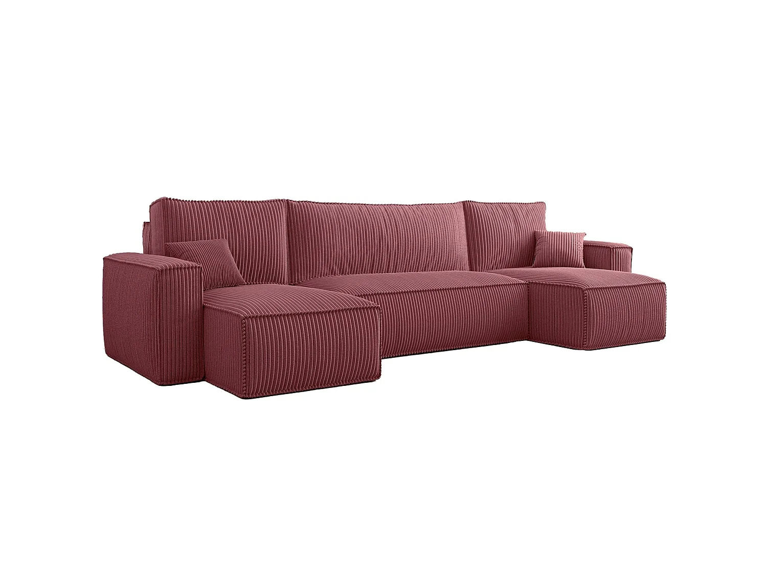 U-Form-Sofa mit Schlaffunktion - Cordbezug in Dunkelrosa - SCARLO U