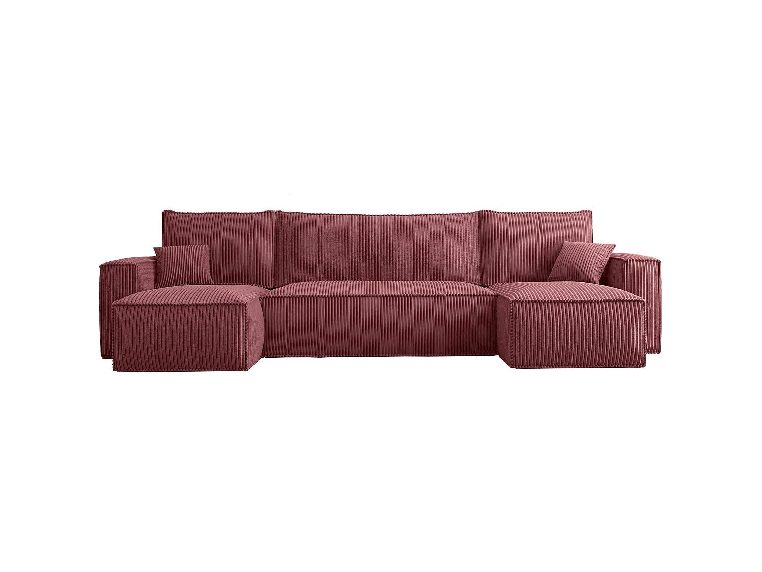 U-Form-Sofa mit Schlaffunktion - Cordbezug in Dunkelrosa - SCARLO U