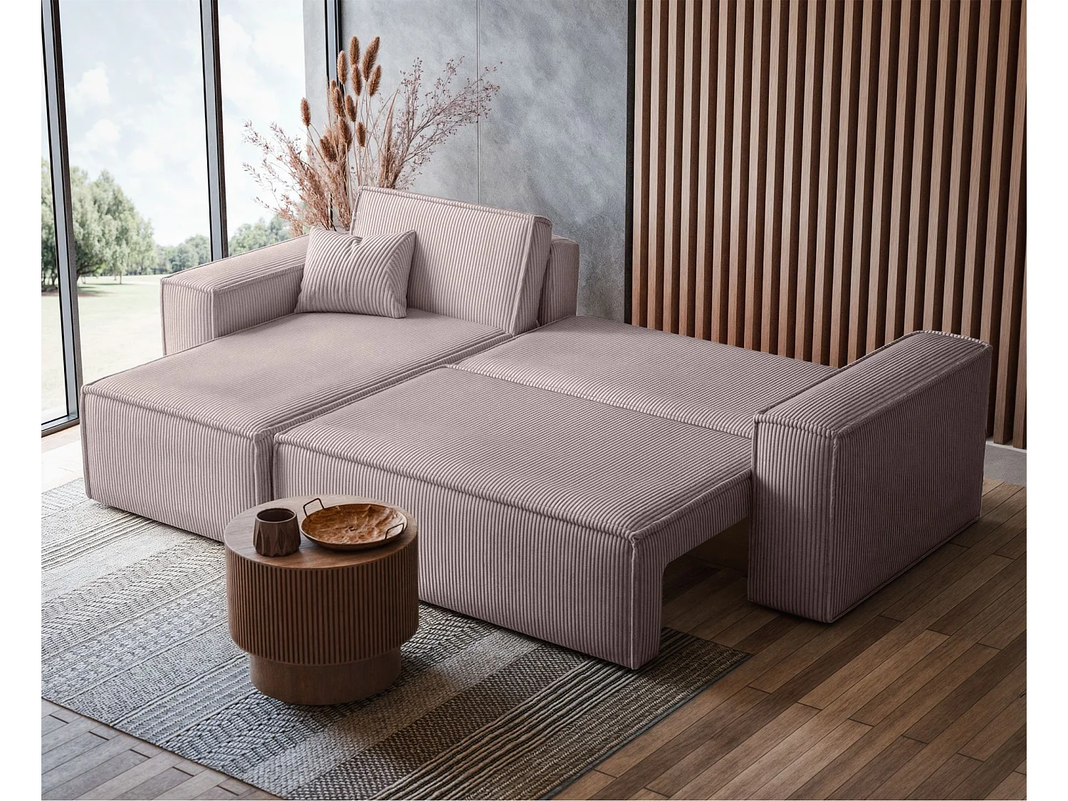 Omkeerbare L-vormige hoekbank - in beige corduroy - SCARLO