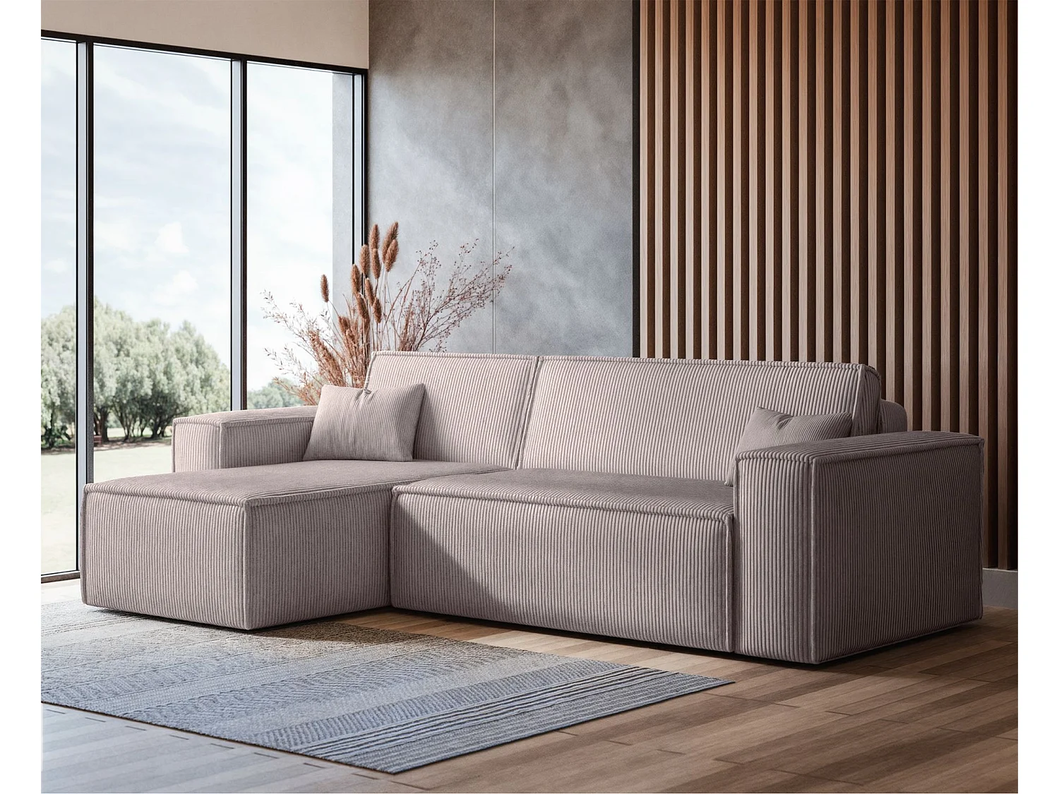 Omkeerbare L-vormige hoekbank - in beige corduroy - SCARLO