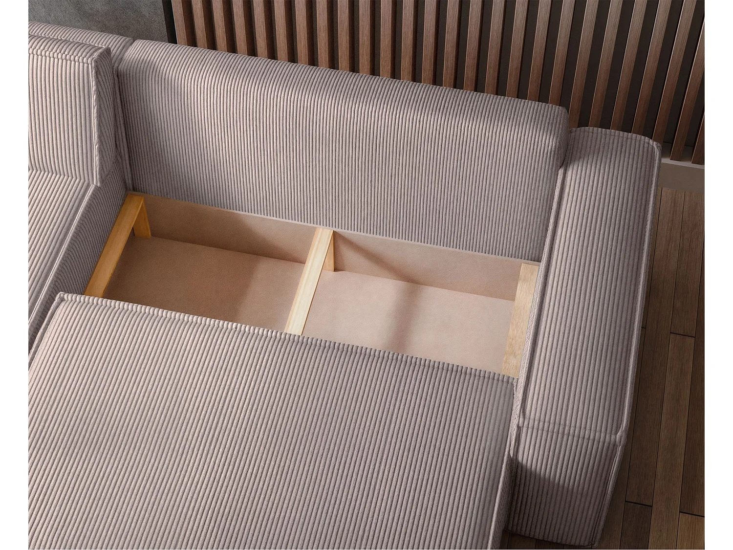 Canapé d'angle L réversible - en velours côtelé beige - SCARLO