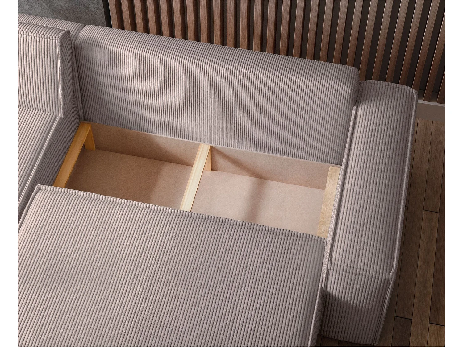 Canapé d'angle L réversible - en velours côtelé beige - SCARLO