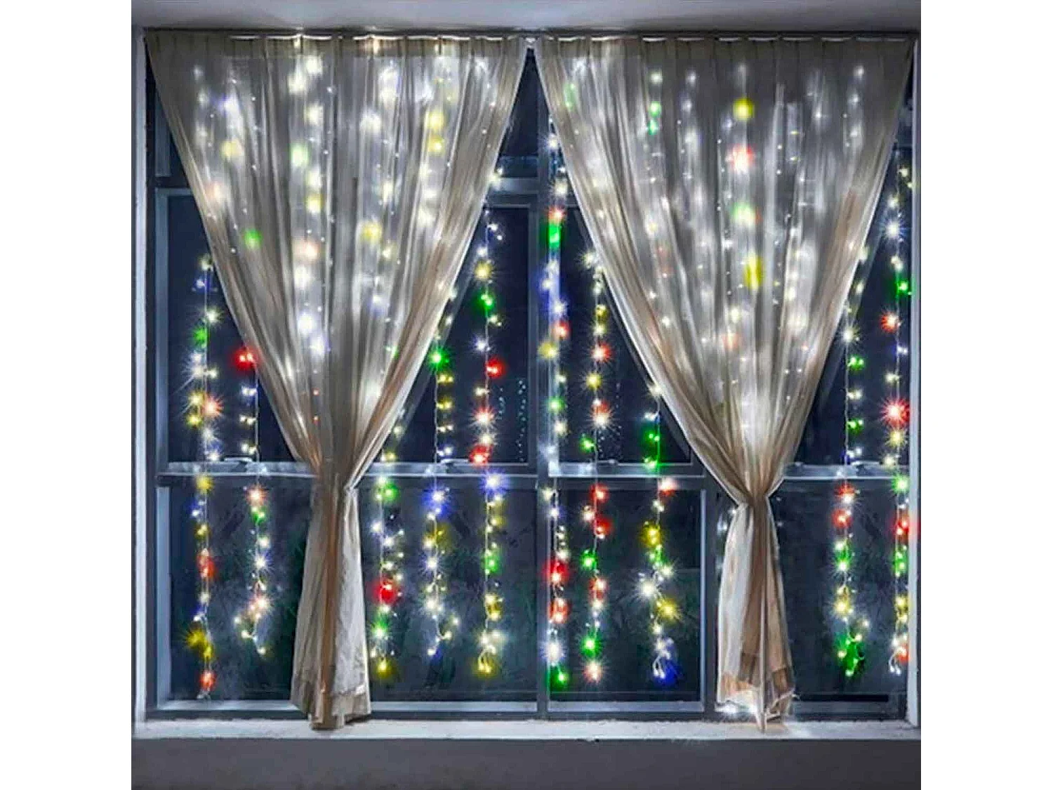 Rideau lumineux exterieur, guirlande lumineuse Noël, 120 LED multicolore