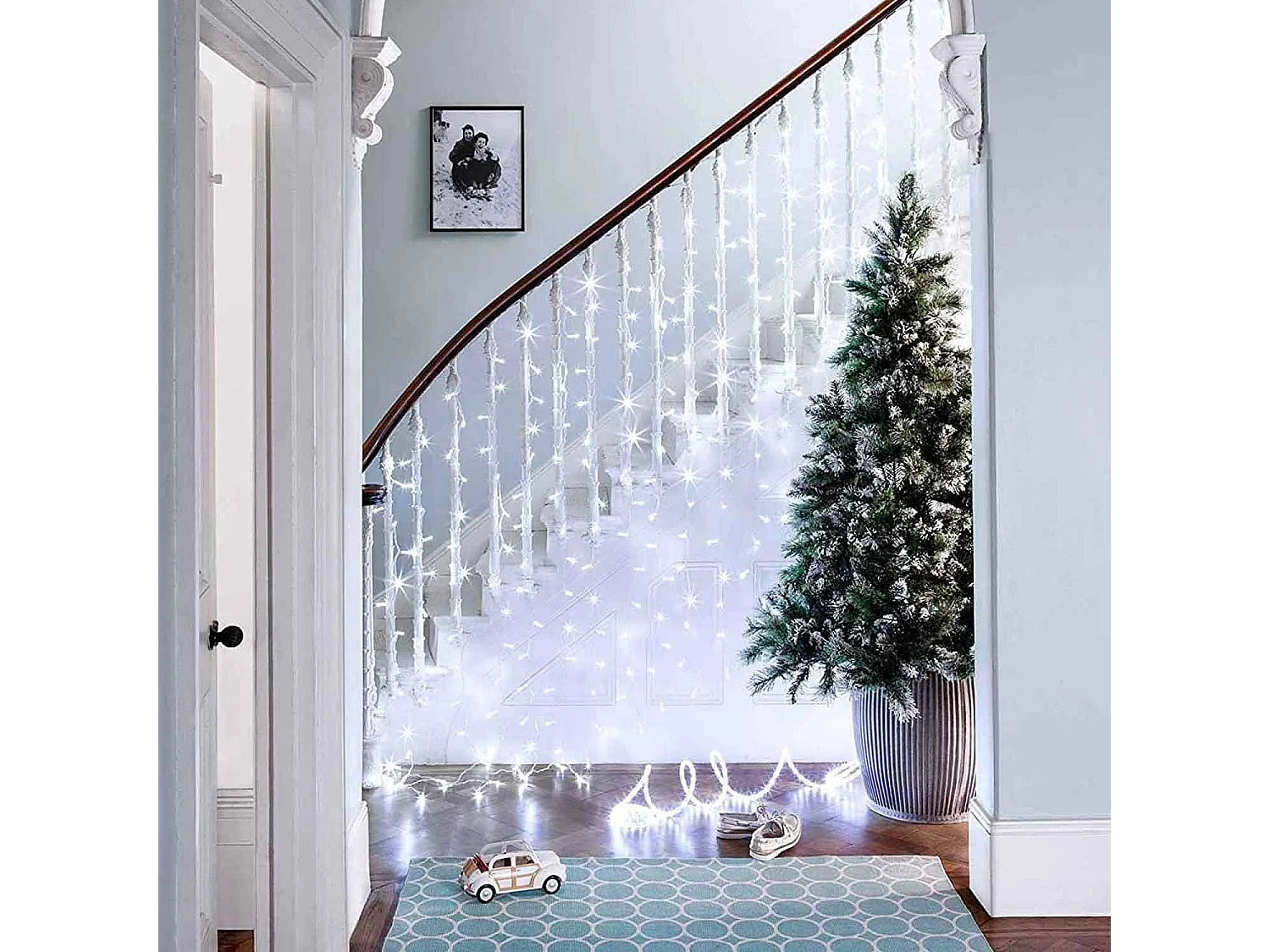 Rideau lumineux exterieur, guirlande lumineuse Noël, 204 LED blanc