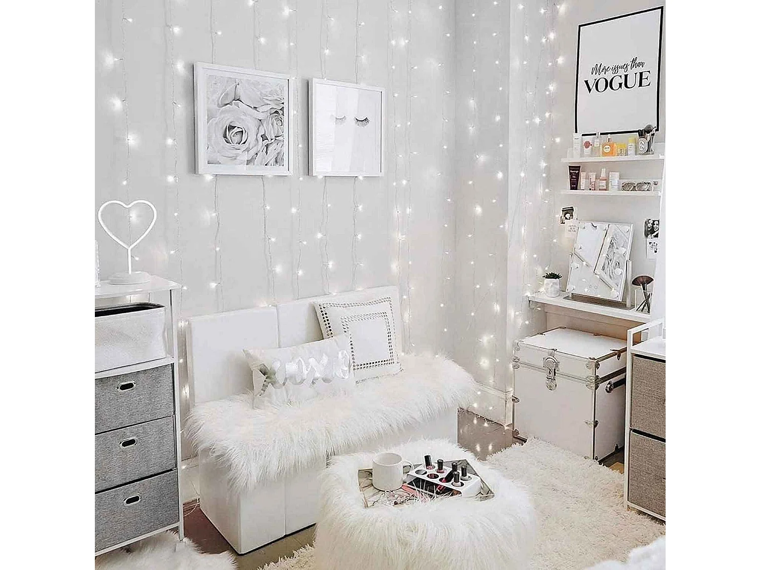 Rideau lumineux exterieur, guirlande lumineuse Noël, 300 LED blanc