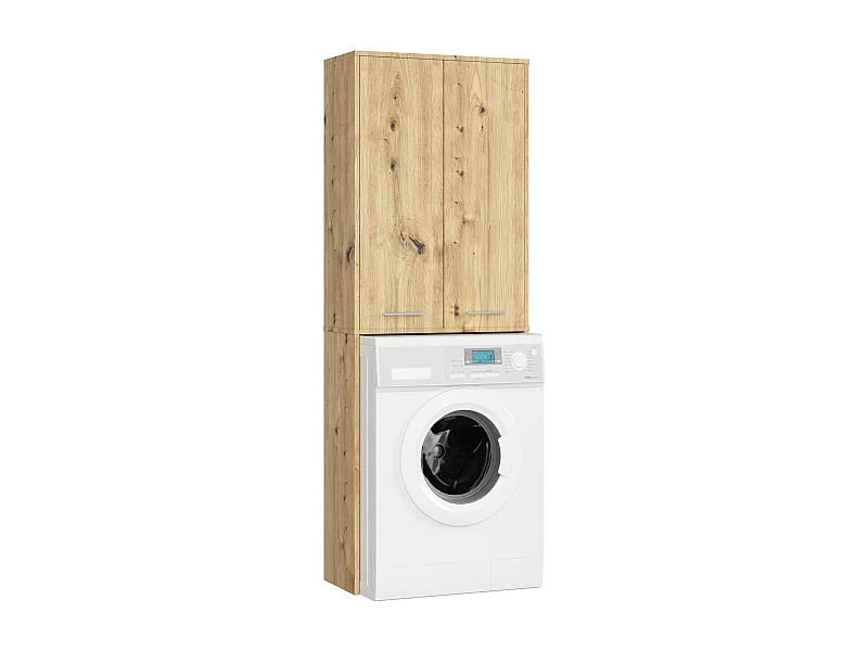 Waschmaschinenschrank AKORD FIN Badschrank Eiche Artisan 64 cm breit 2 Türen 4 Ebenen B64 x H180 x T30 cm