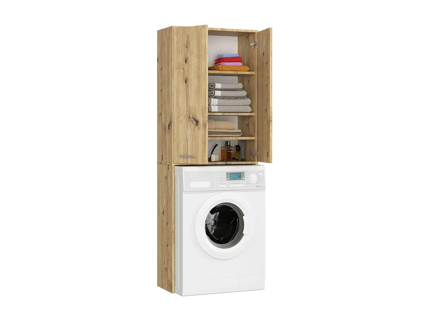 Waschmaschinenschrank AKORD FIN Badschrank Eiche Artisan 64 cm breit 2 Türen 4 Ebenen B64 x H180 x T30 cm