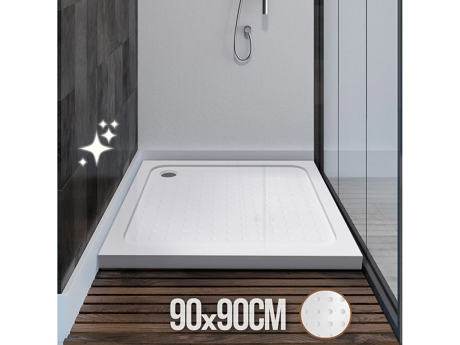 Douchebak - 90x90x5 cm (LxBxH) - Wit