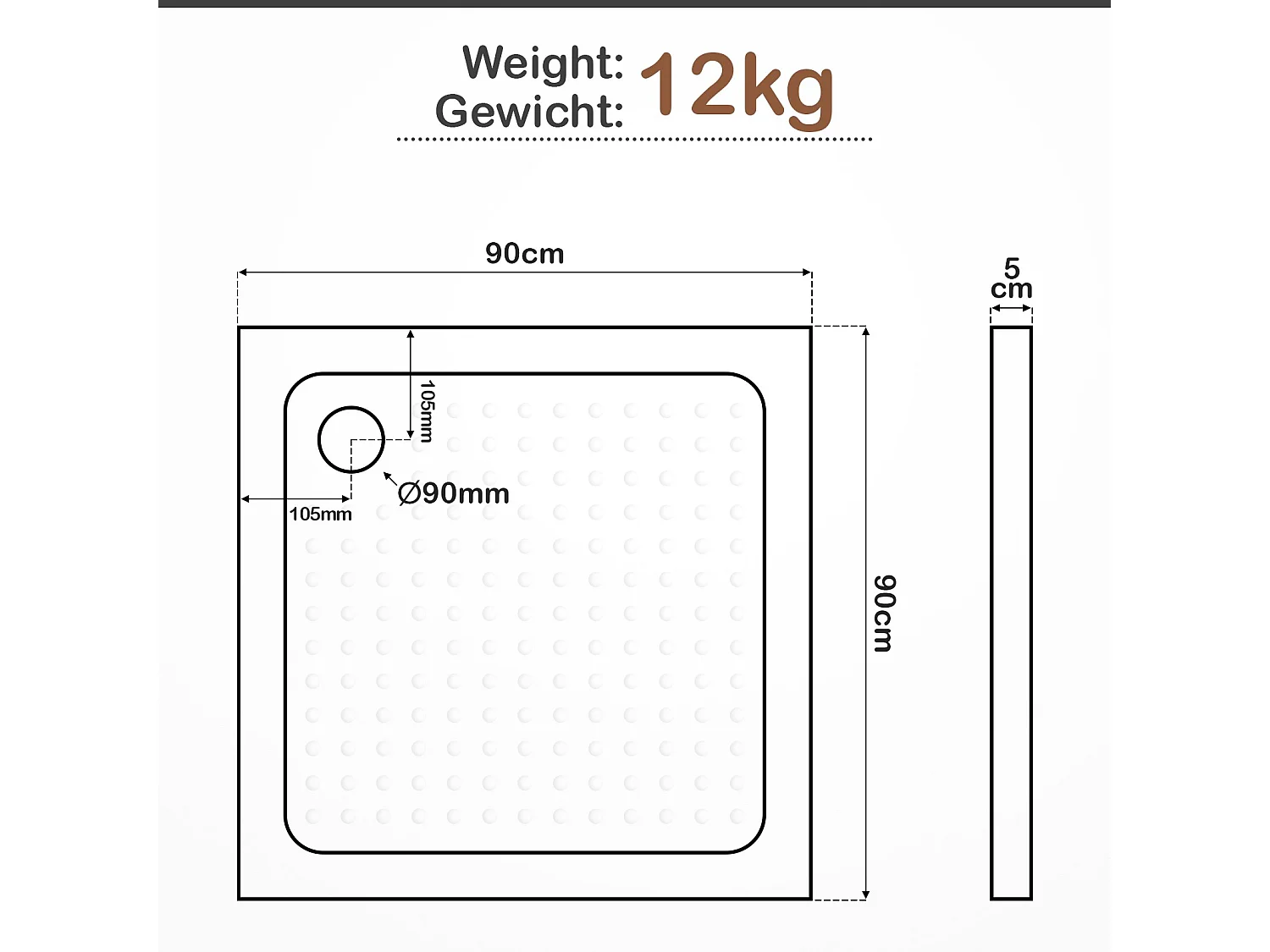 Douchebak - 90x90x5 cm (LxBxH) - Wit