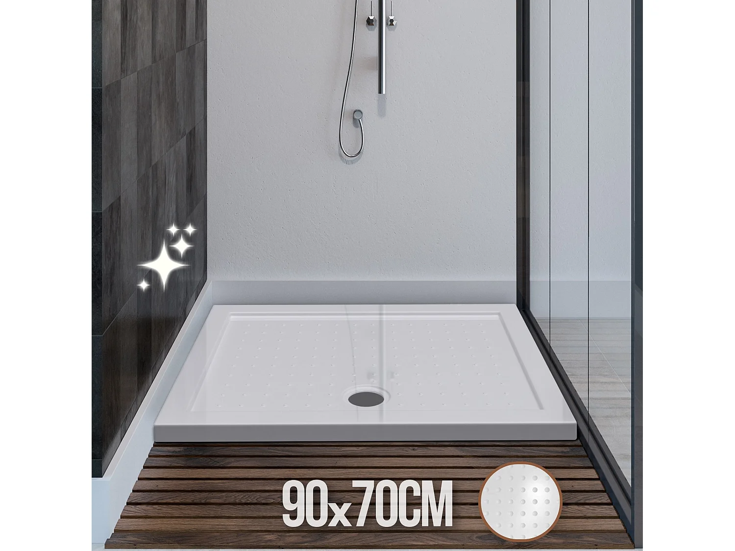 Douchebak - 70x90x5 cm (LxBxH) - Wit