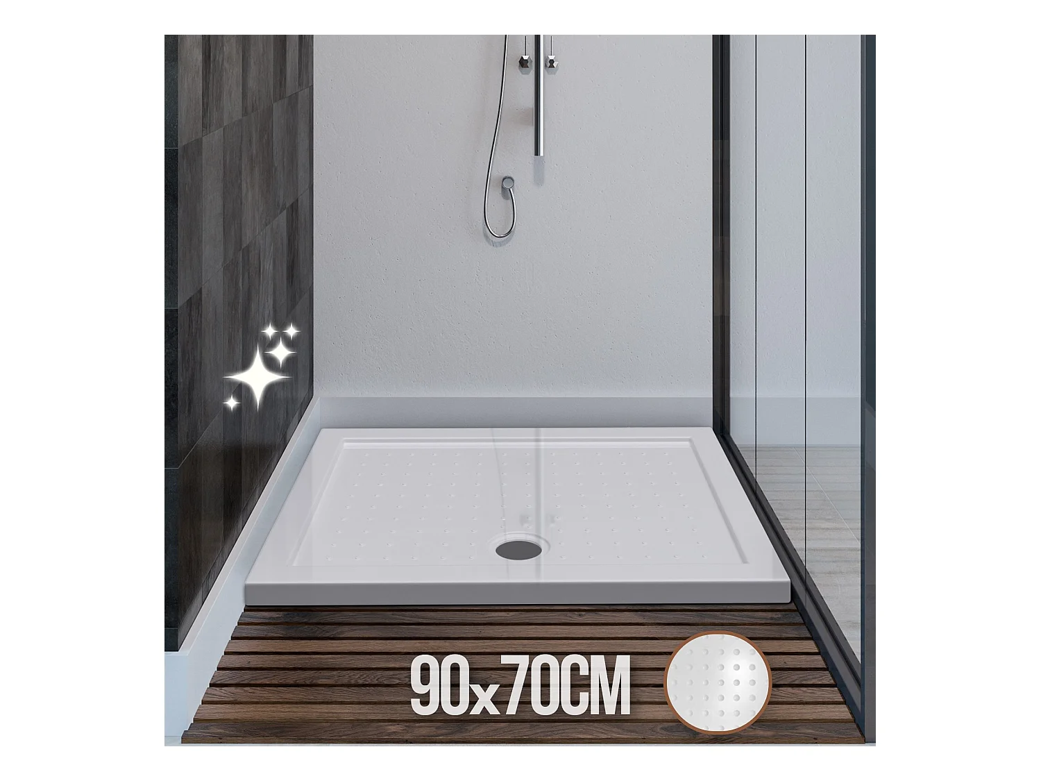 Receveur de douche - 70x90x5 cm (LxBxH) - Blanc