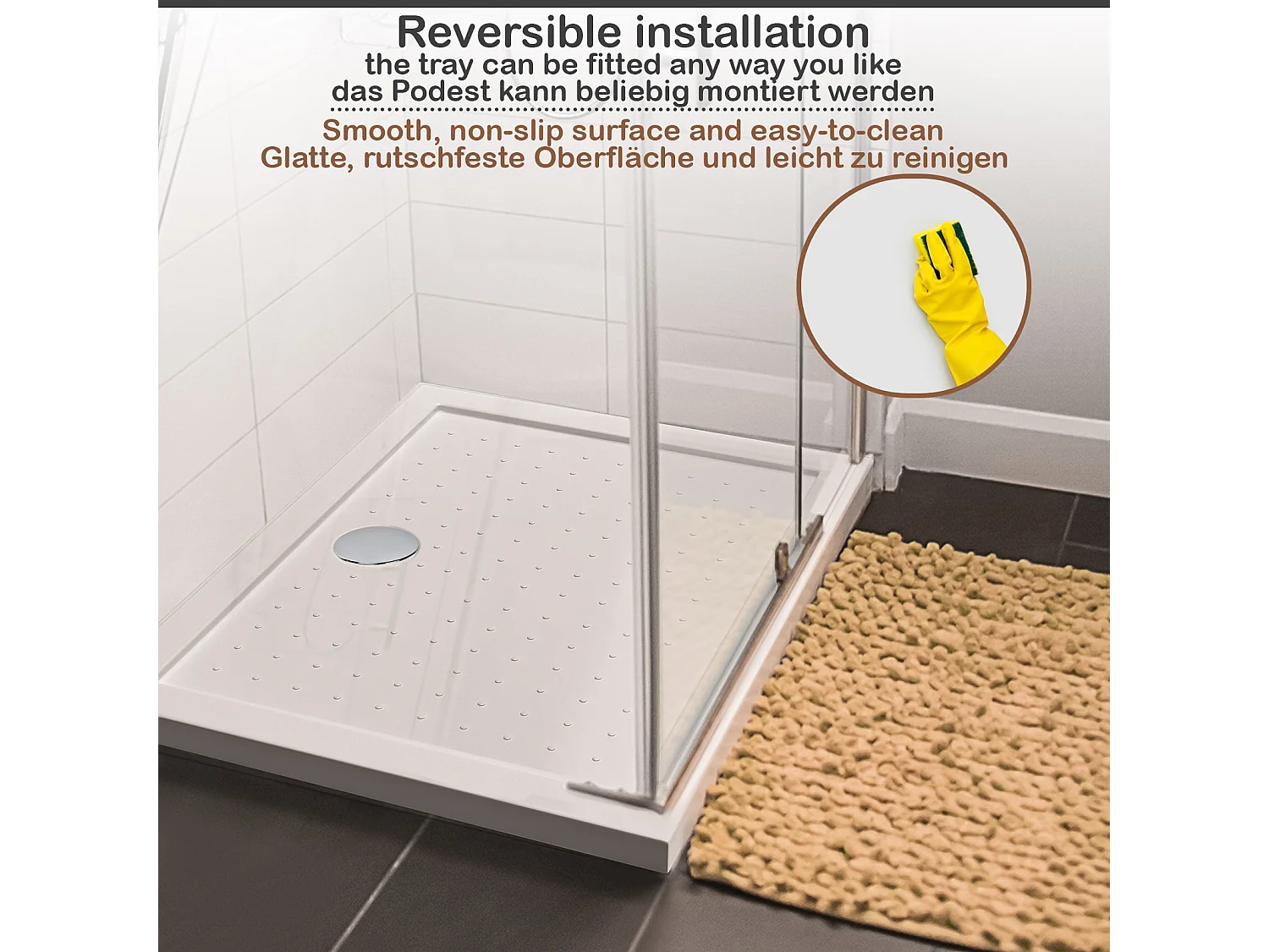 Receveur de douche - 70x90x5 cm (LxBxH) - Blanc