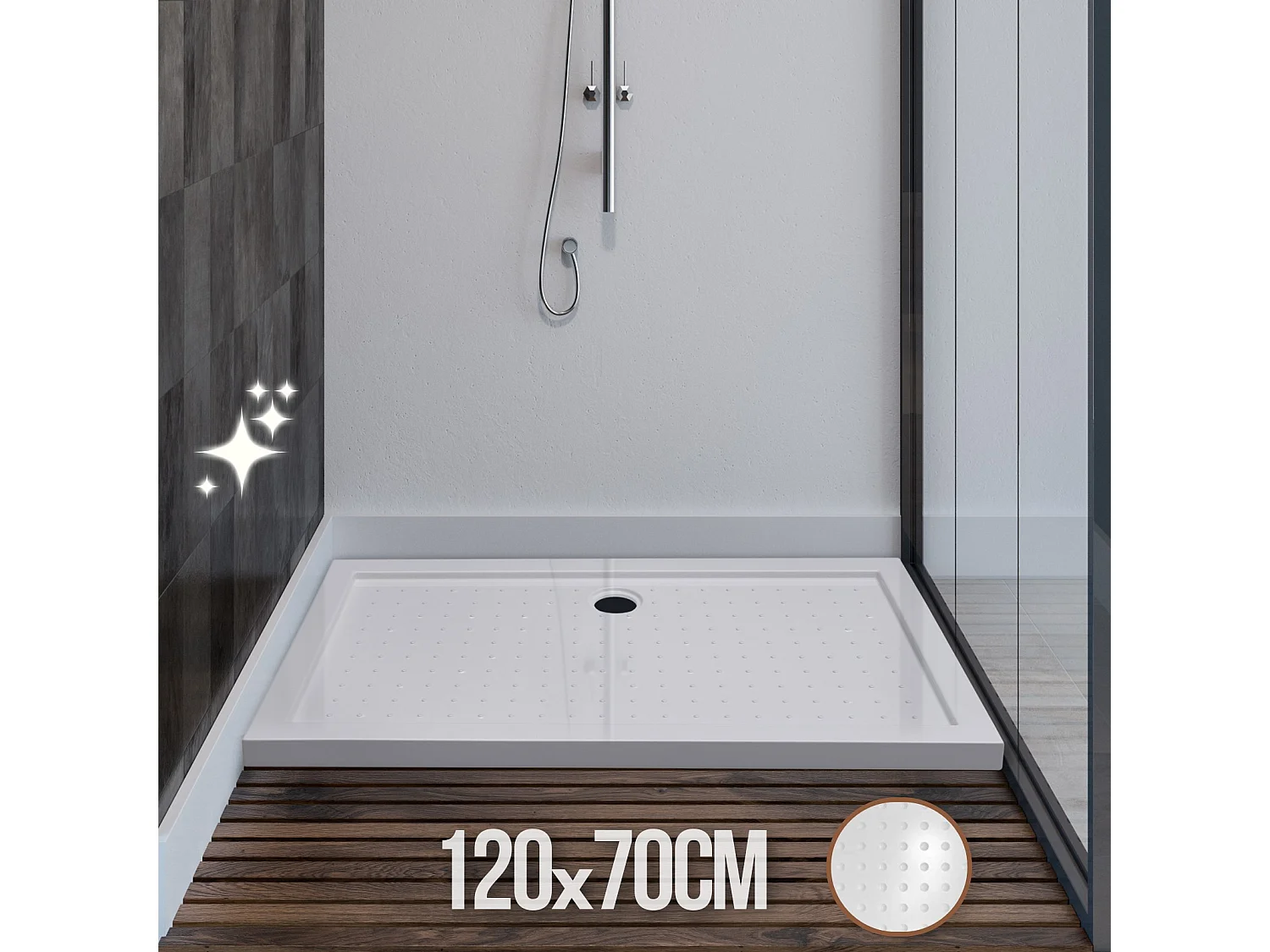 Receveur de douche - 120x70x5 cm (LxBxH) - Blanc
