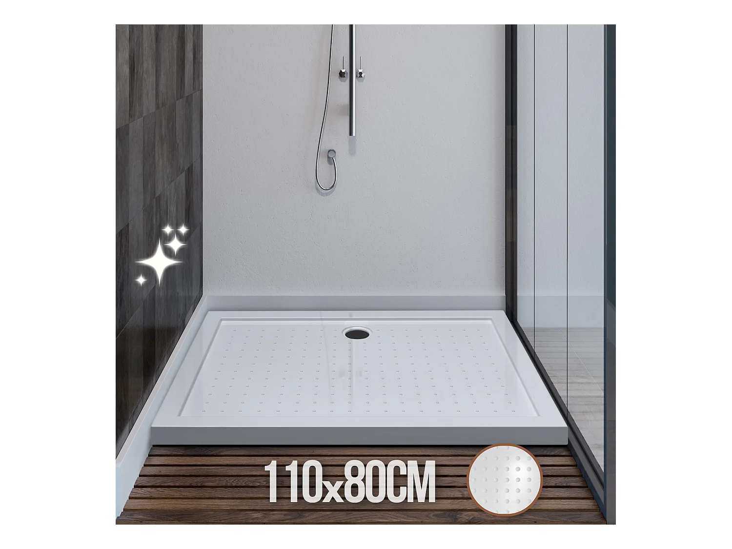 Receveur de douche - 110x80x5 cm (LxBxH) - Blanc
