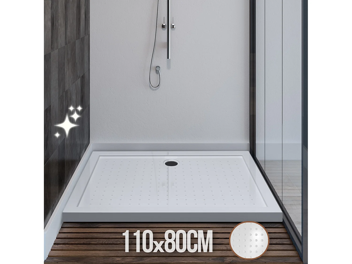 Receveur de douche - 110x80x5 cm (LxBxH) - Blanc