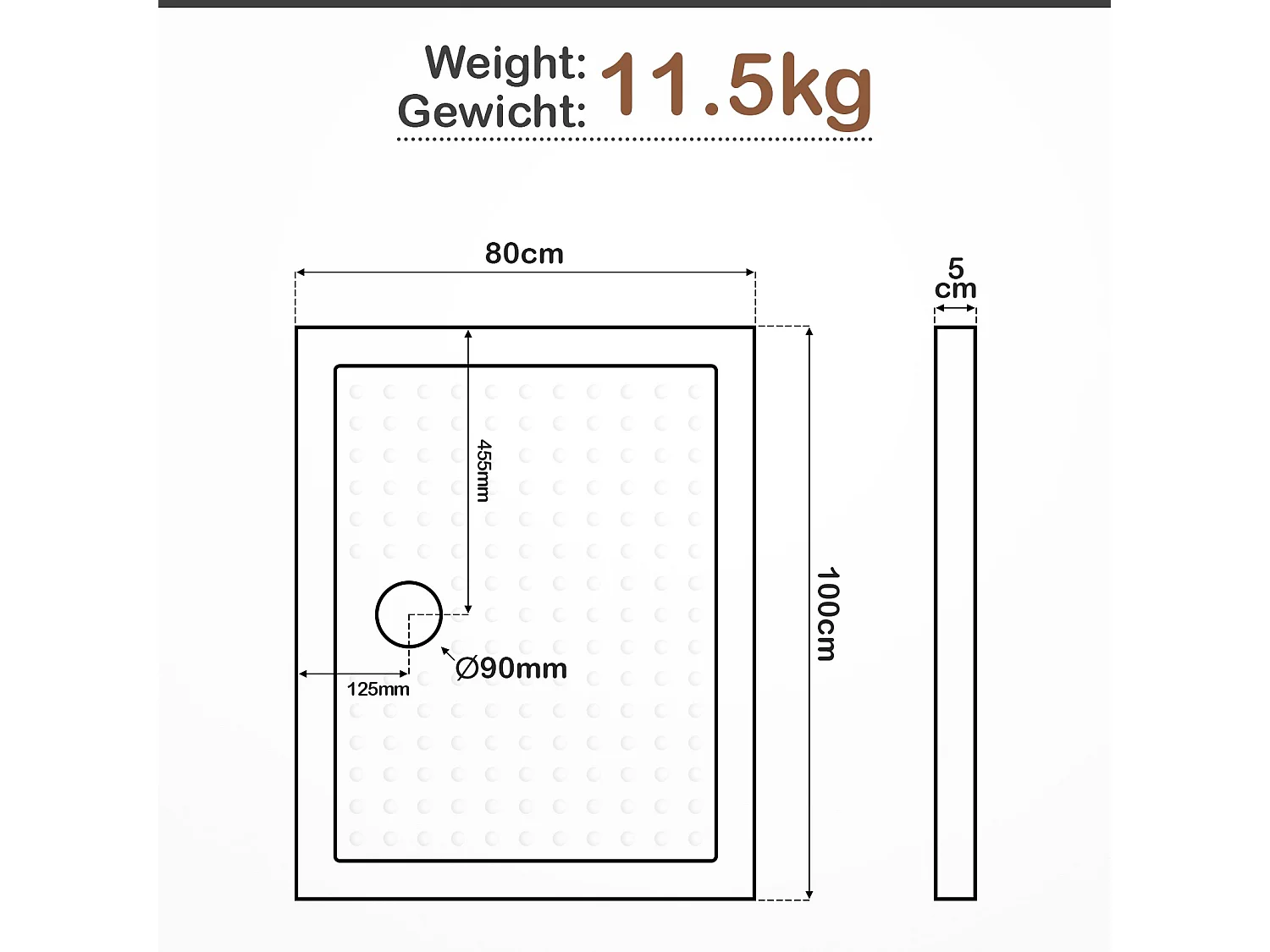 Receveur de douche - 100x80x5 cm (LxBxH) - Blanc