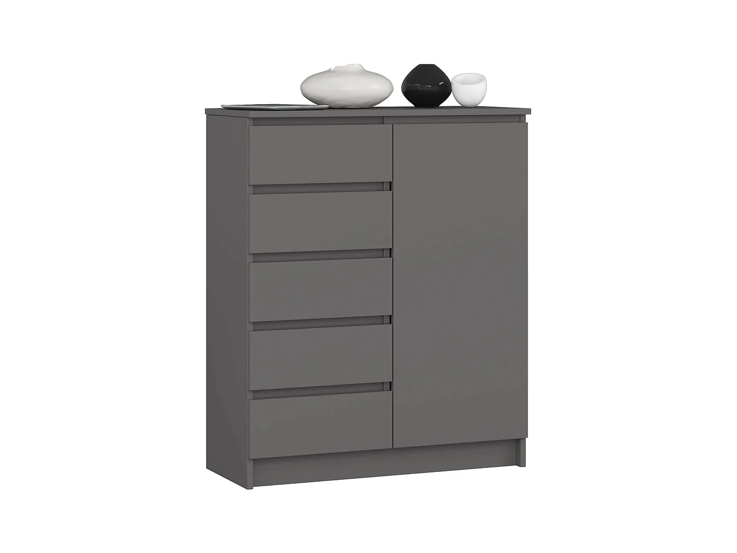 Commode AKORD K80 Gris Graphite 80 cm 1 porte 5 tiroirs 3 étagères 80x35x97 cm