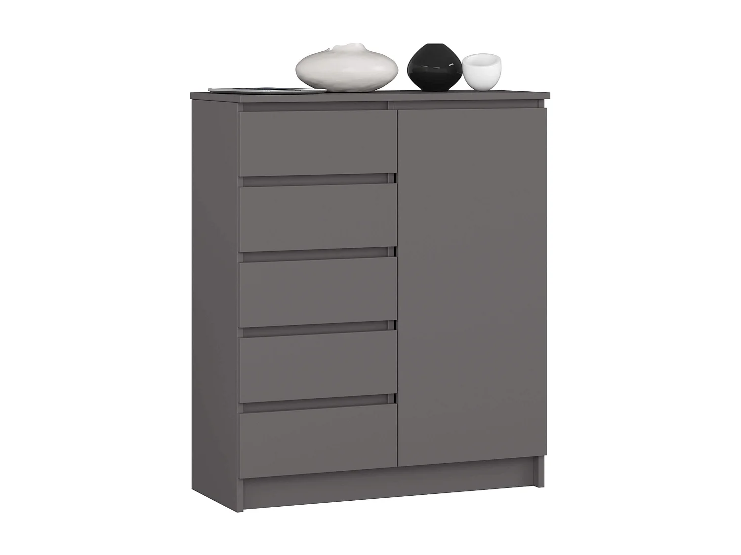 Commode AKORD K80 Gris Graphite 80 cm 1 porte 5 tiroirs 3 étagères 80x35x97 cm