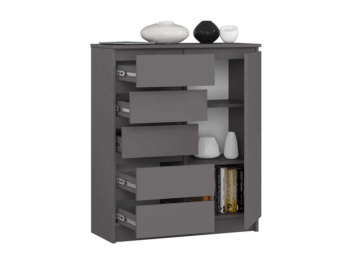 Commode AKORD K80 Gris Graphite 80 cm 1 porte 5 tiroirs 3 étagères 80x35x97 cm