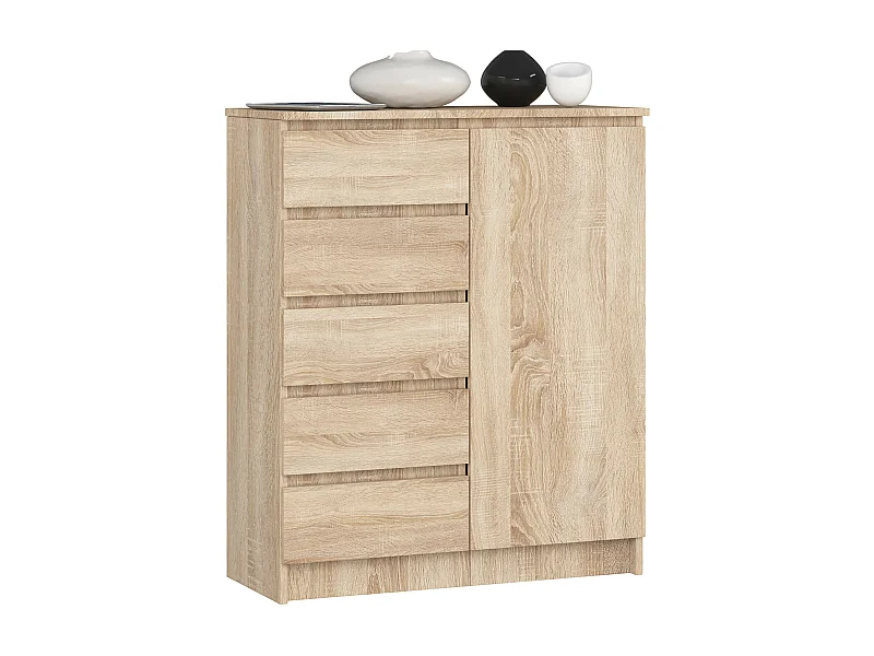 Commode AKORD K80 Chêne Sonoma 80 cm 1 porte 5 tiroirs 3 étagères 80x35x97 cm