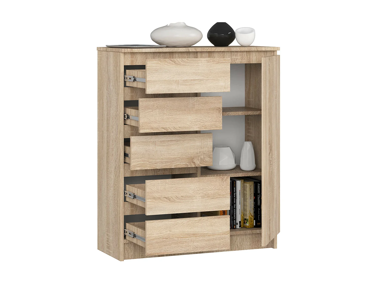 Kommode K80 met 5 Lades en 1 Deur / AKORD Furniture Factory / Sonoma Eik / 80 x 97 x 35 cm