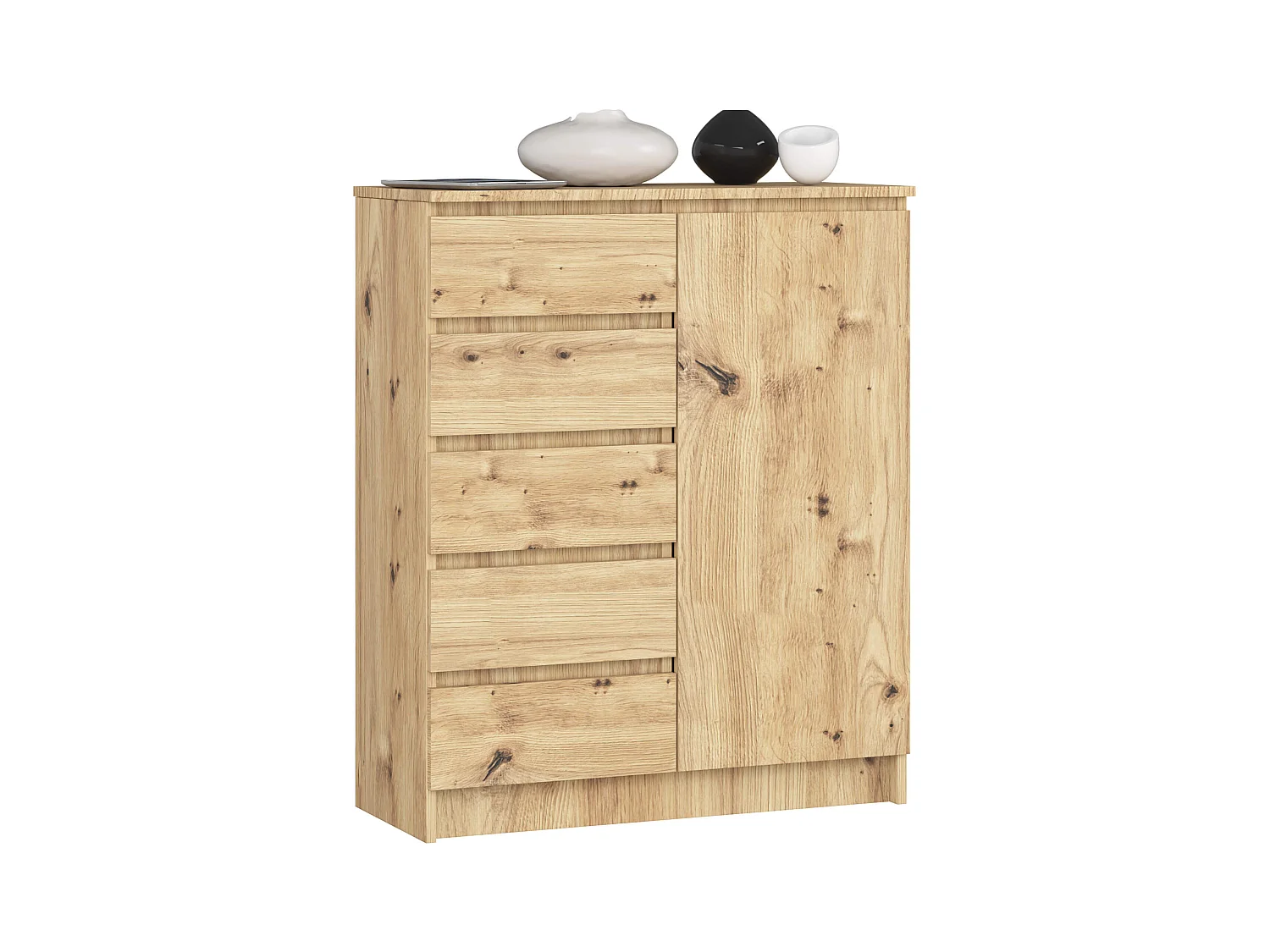 Commode AKORD K80 Chêne Artisan 80 cm 1 porte 5 tiroirs 3 étagères 80x35x97 cm