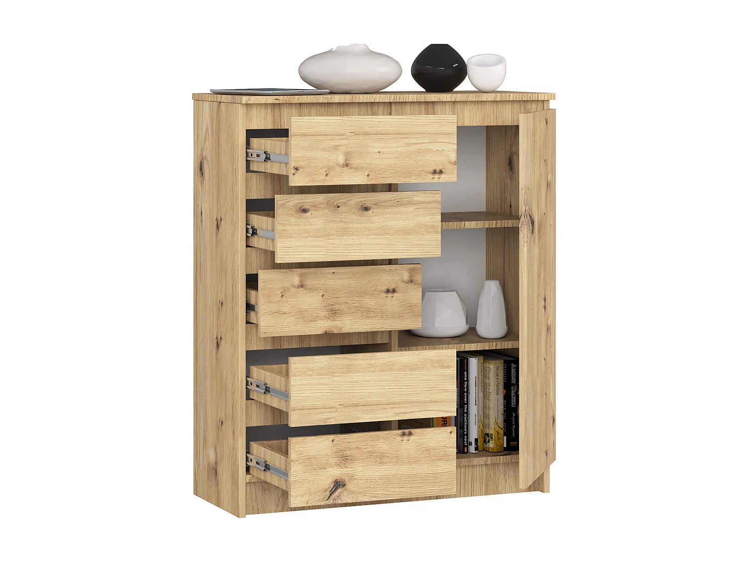 Kommode K80 met 5 Lades en 1 Deur / AKORD Furniture Factory / Artisan Eik / 80 x 97 x 35 cm