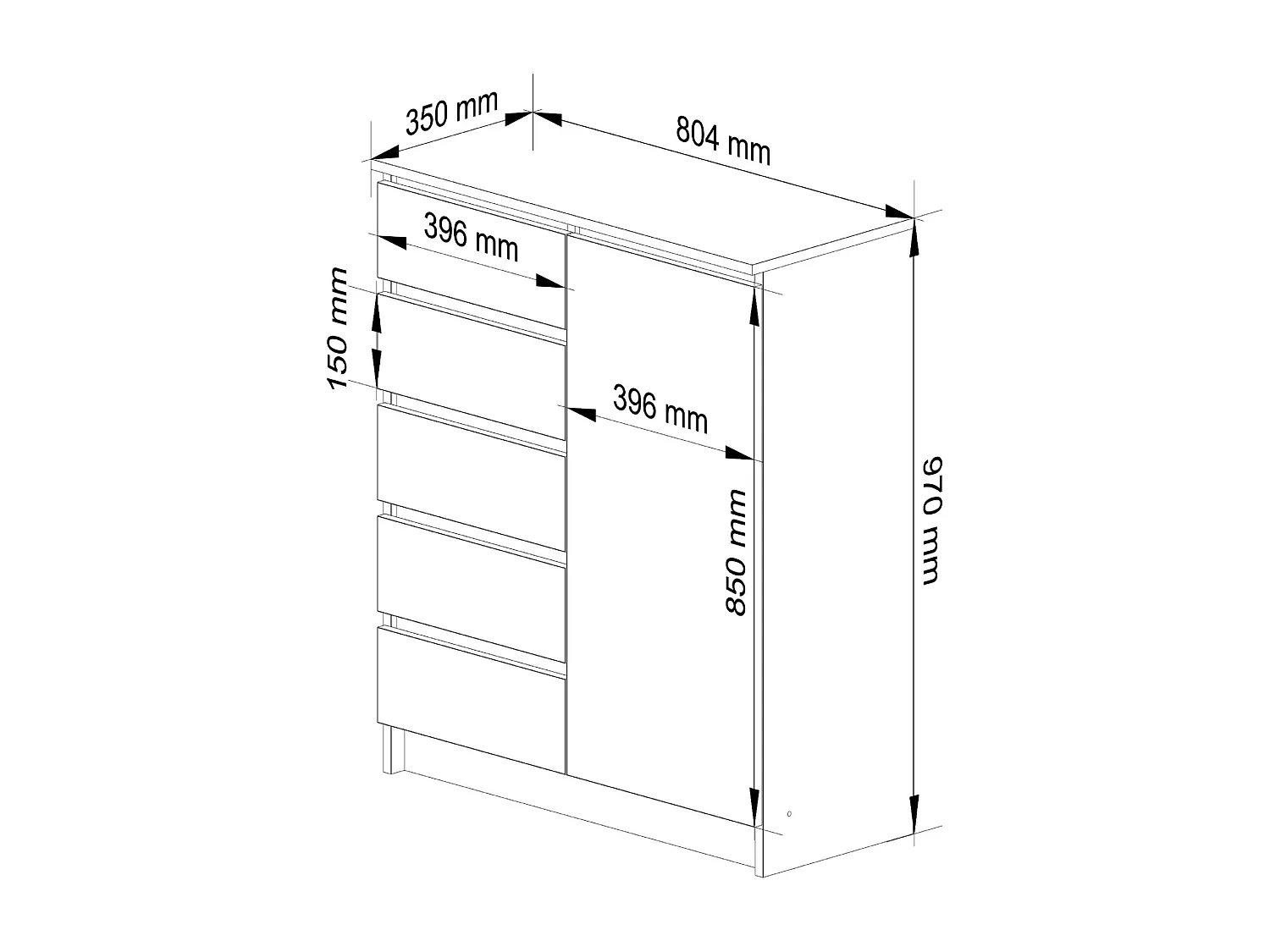 Kommode K80 met 5 Lades en 1 Deur / AKORD Furniture Factory / Artisan Eik / 80 x 97 x 35 cm